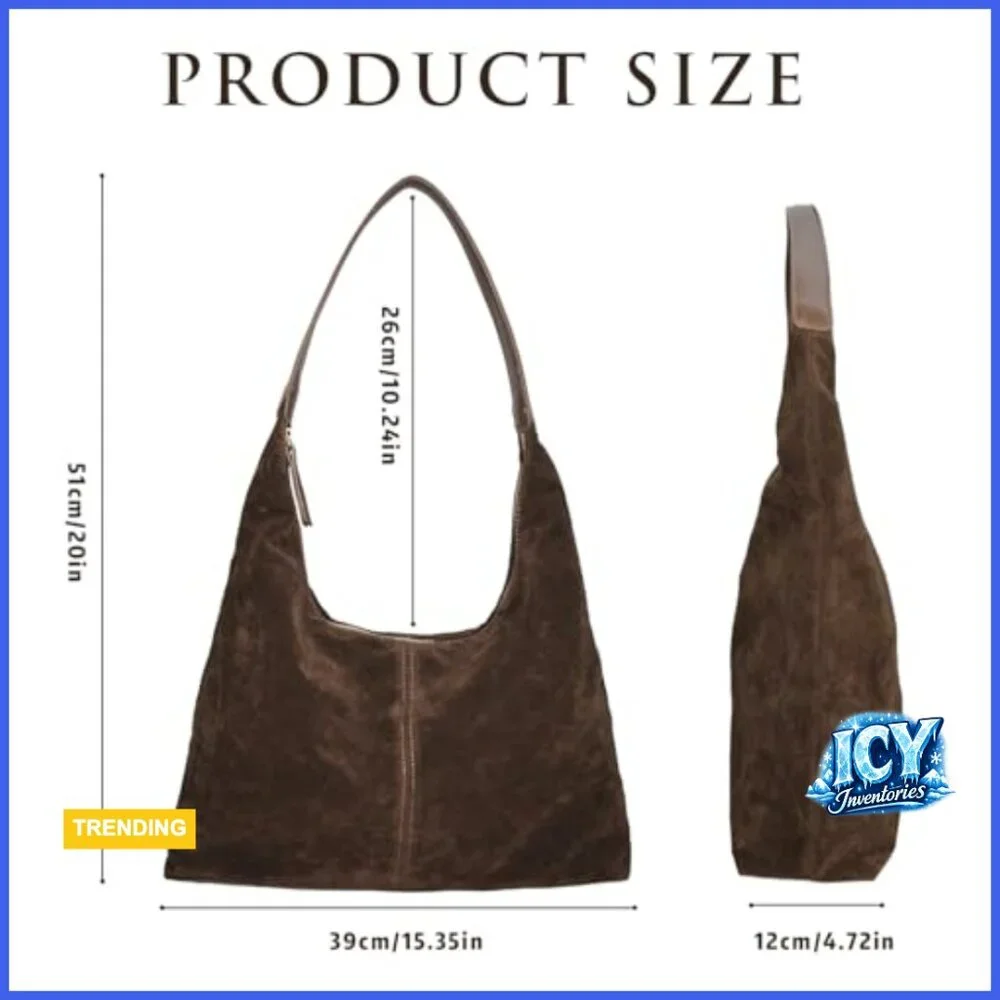 Faux Suede Slouchy Hobo Shoulder Bag Large Capacity Tote Purse - Picture 3 of 7